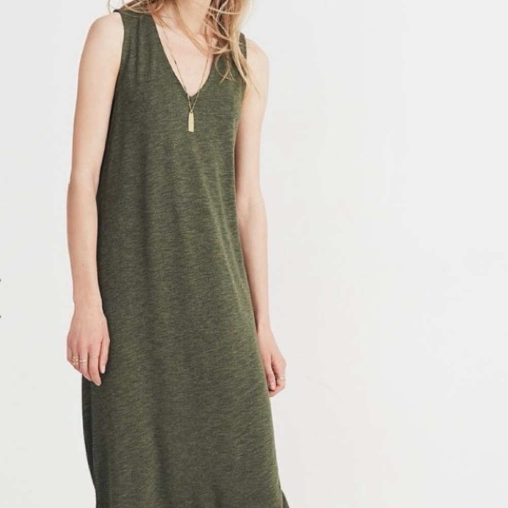 Madewell V-Neck Midi Tank Dress in Green